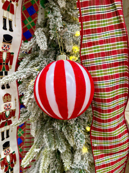 5 Inch Red And White Stripe Ball Ornament