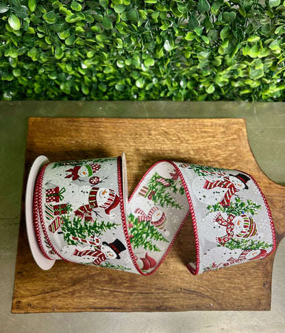 2.5 Inch By 10 Yard Snowmen And Presents Ribbon