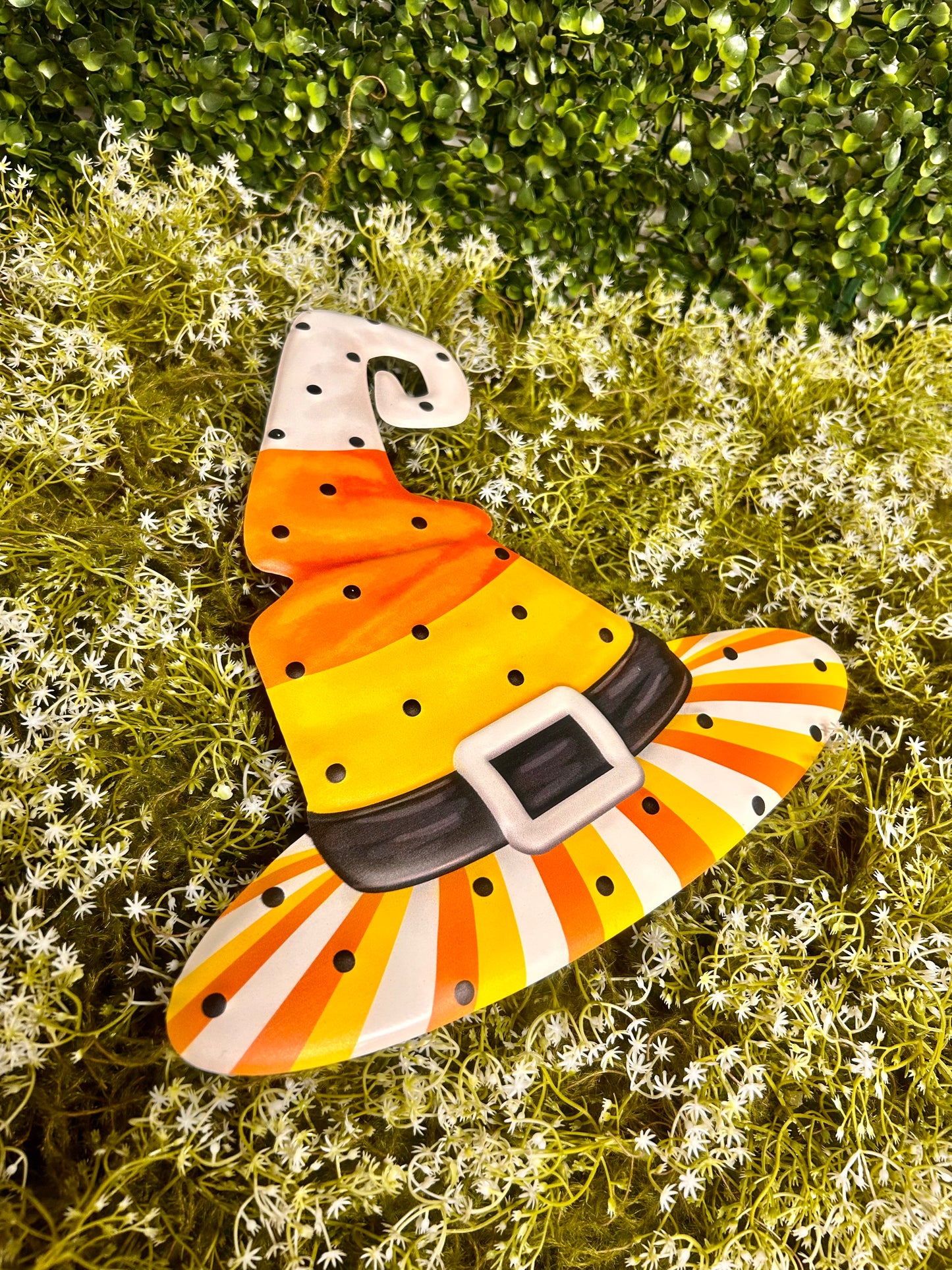 12 Inch Embossed Candy Corn Witch Hat Sign