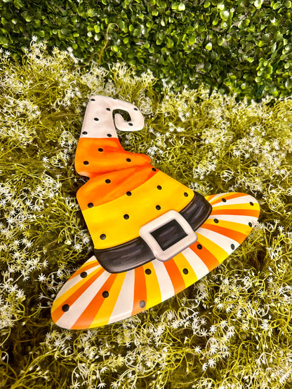 12 Inch Embossed Candy Corn Witch Hat Sign