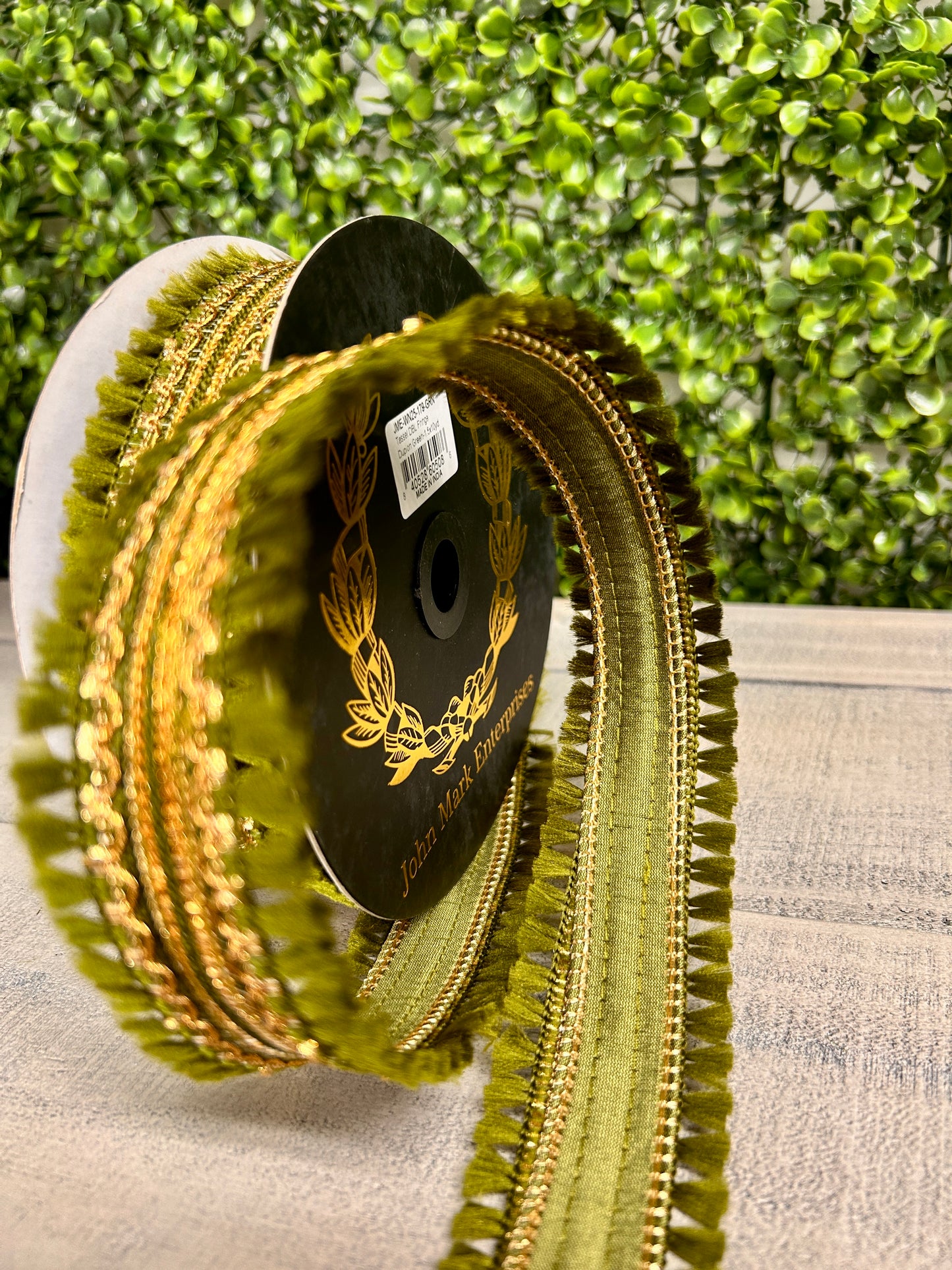 John Mark 1.5 Inch By 10 Yard Green Tassel Fringe Dupioni Ribbon