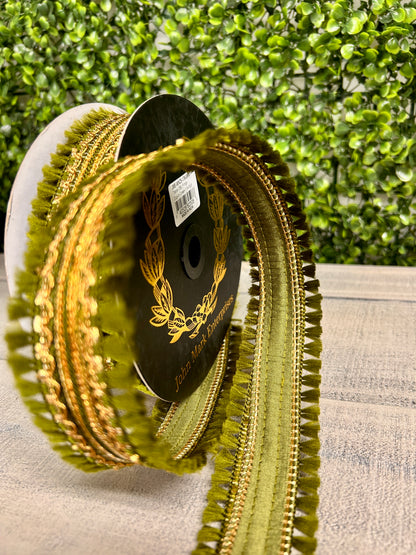 John Mark 1.5 Inch By 10 Yard Green Tassel Fringe Dupioni Ribbon