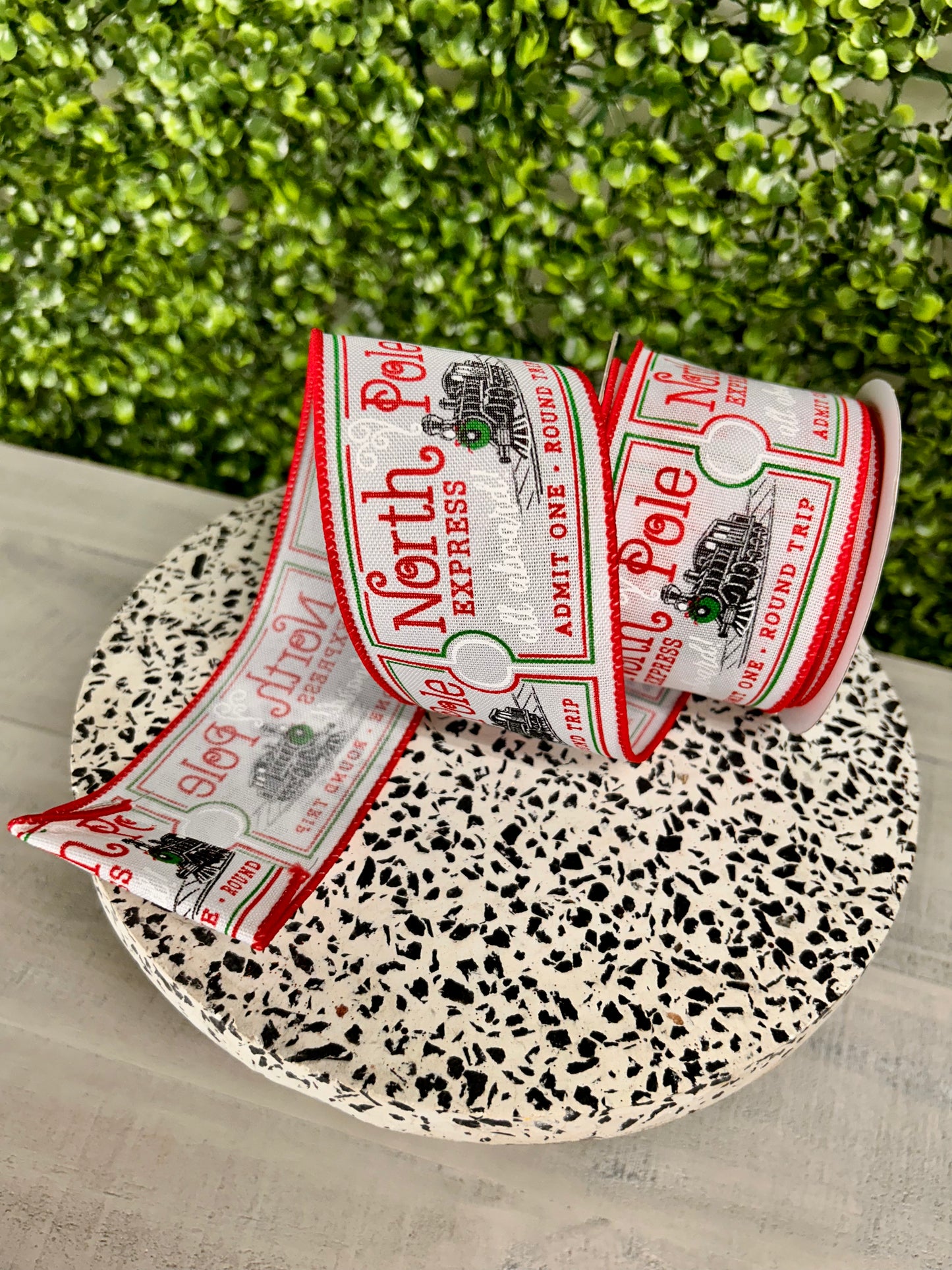 2.5 Inch By 10 Yard North Pole Train Ticket Ribbon