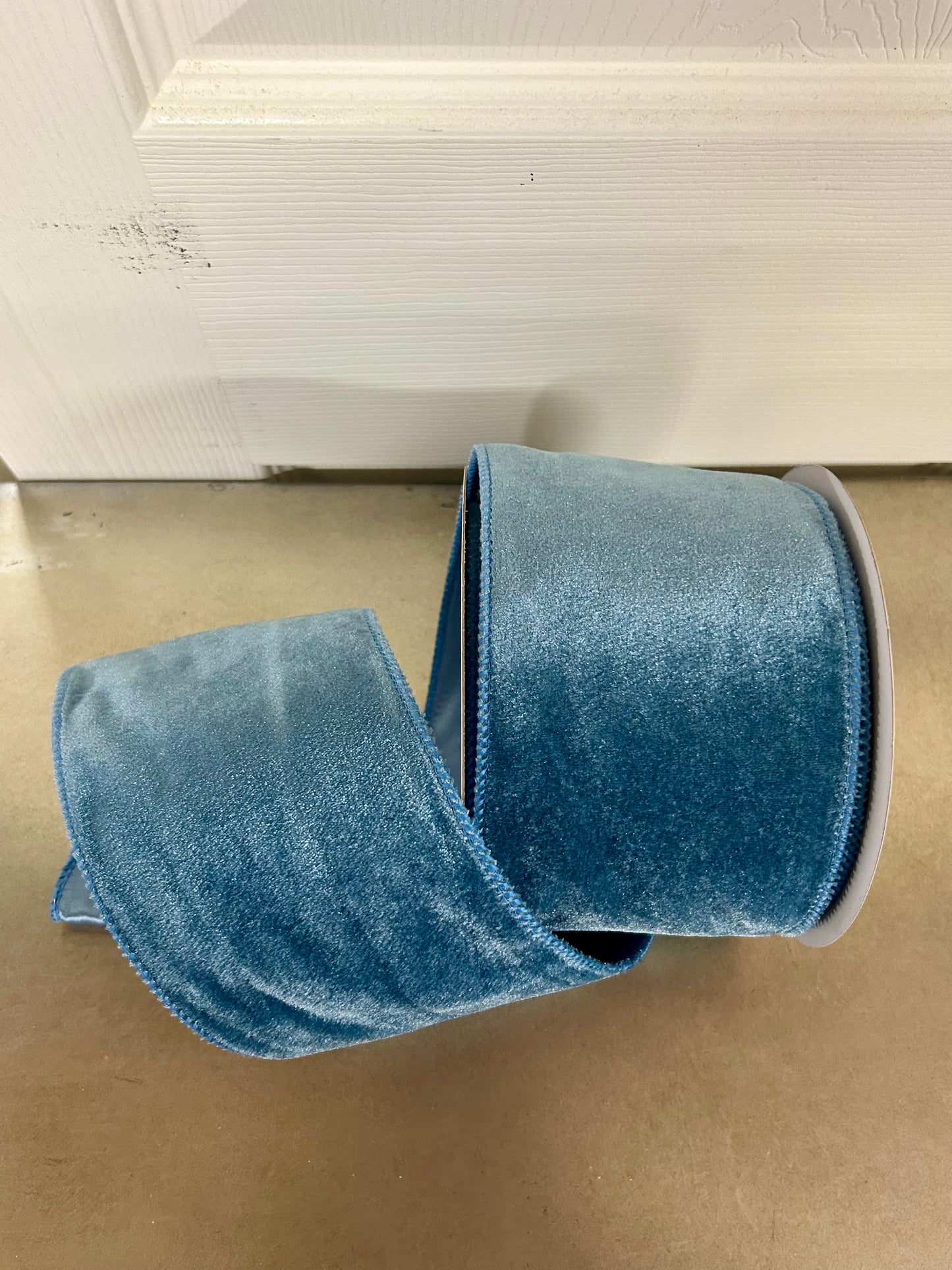 4 Inch By 10 Yard Smoke Blue Deluxe Velvet With Satin Backing Ribbon