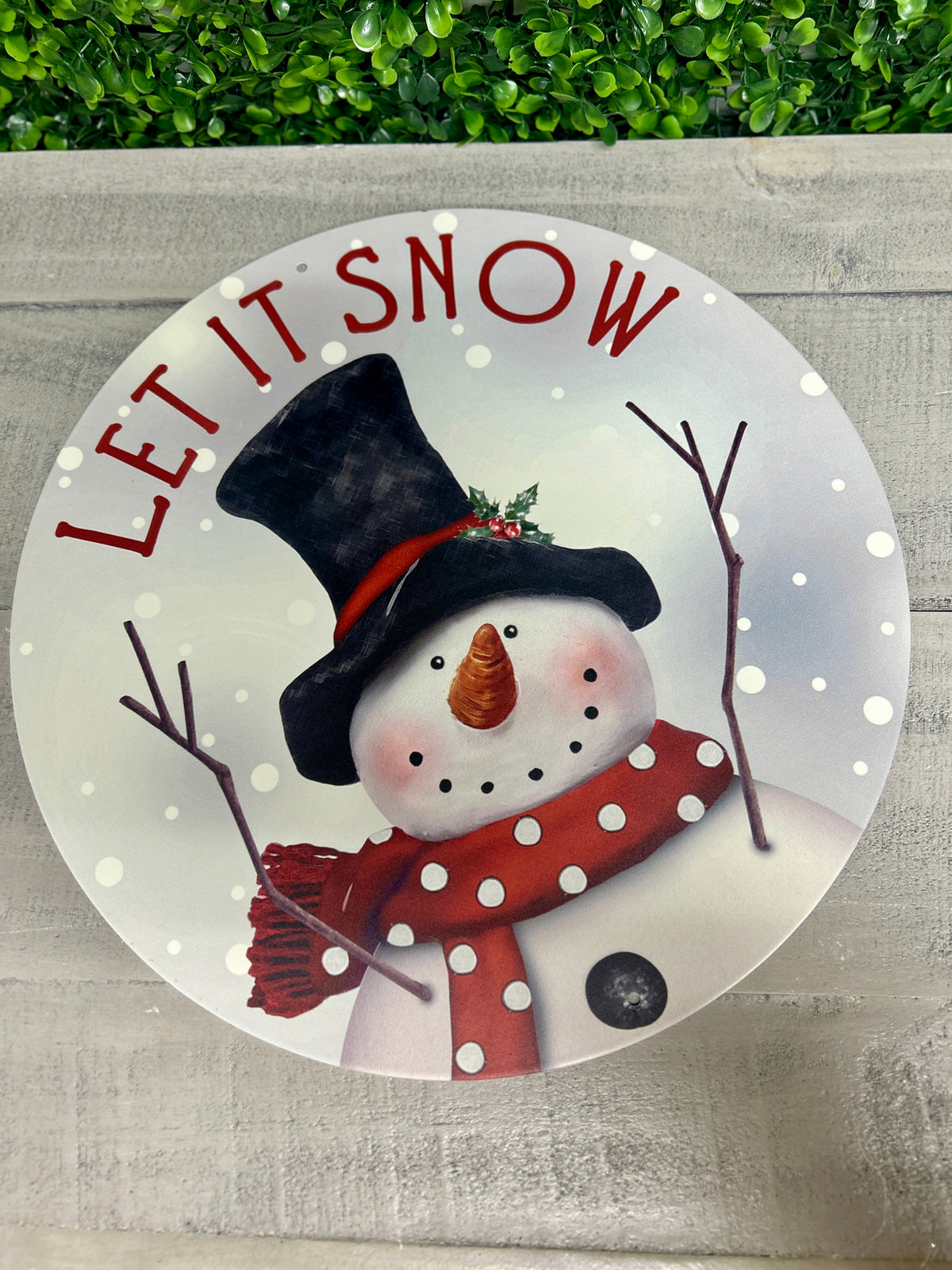 12 Inch Red And White Let It Snow With Snowman Metal Sign
