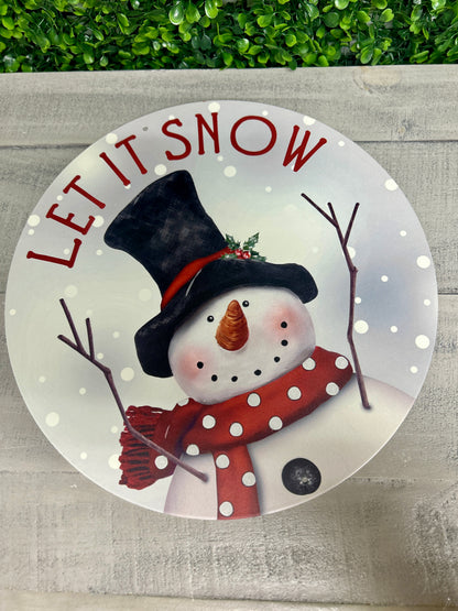 12 Inch Red And White Let It Snow With Snowman Metal Sign