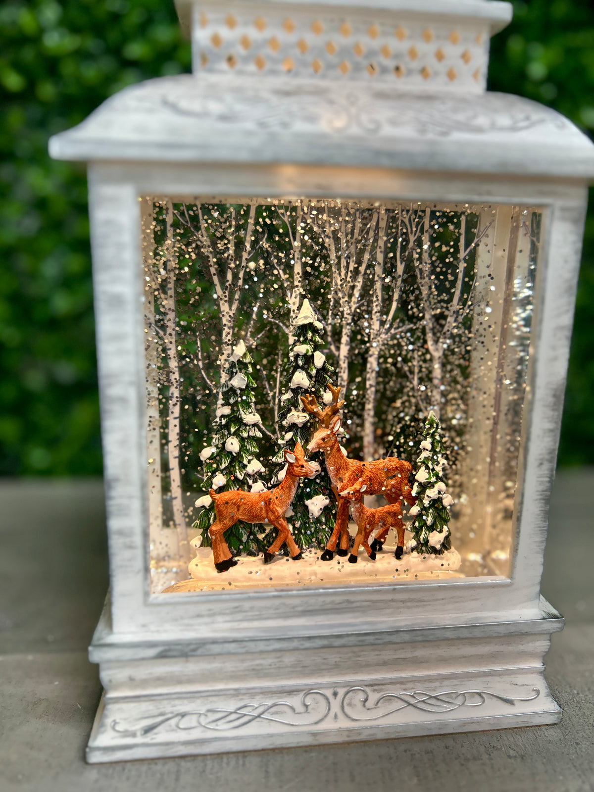 10.5 Inch Lighted Spinning Water Globe Lantern With Holiday Scene Two Styles