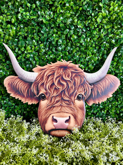 15.5 Inch Dark Brown Highland Cow Metal Sign