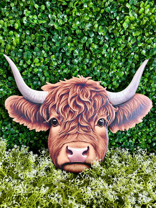 15.5 Inch Dark Brown Highland Cow Metal Sign