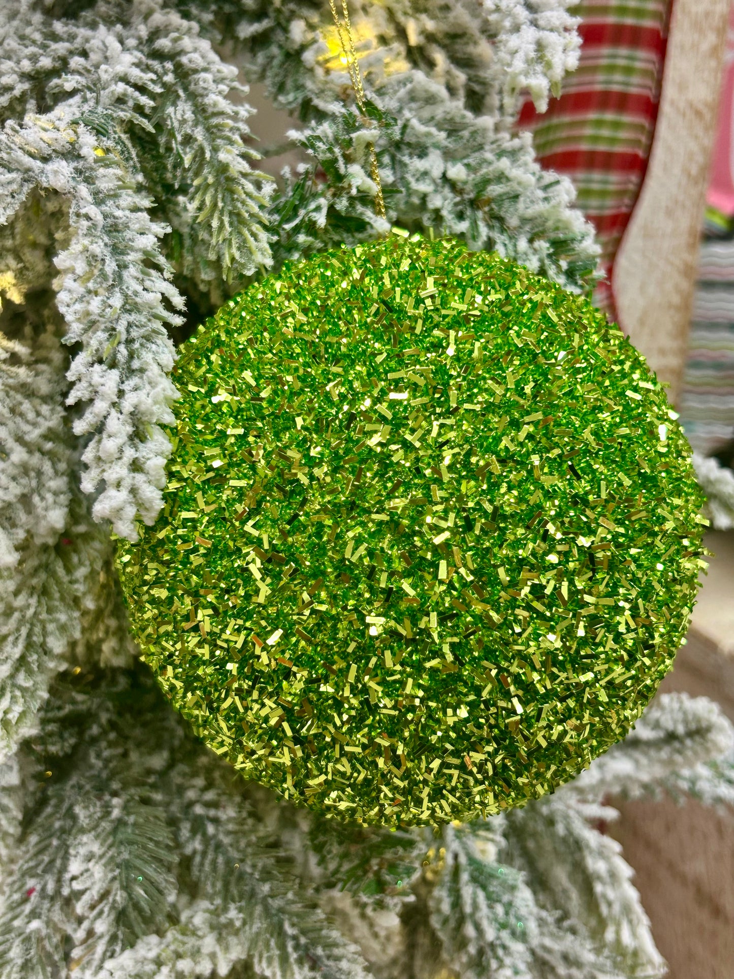 5 Inch Lime Foil Glitter Ball Ornament
