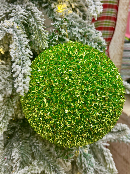 5 Inch Lime Foil Glitter Ball Ornament