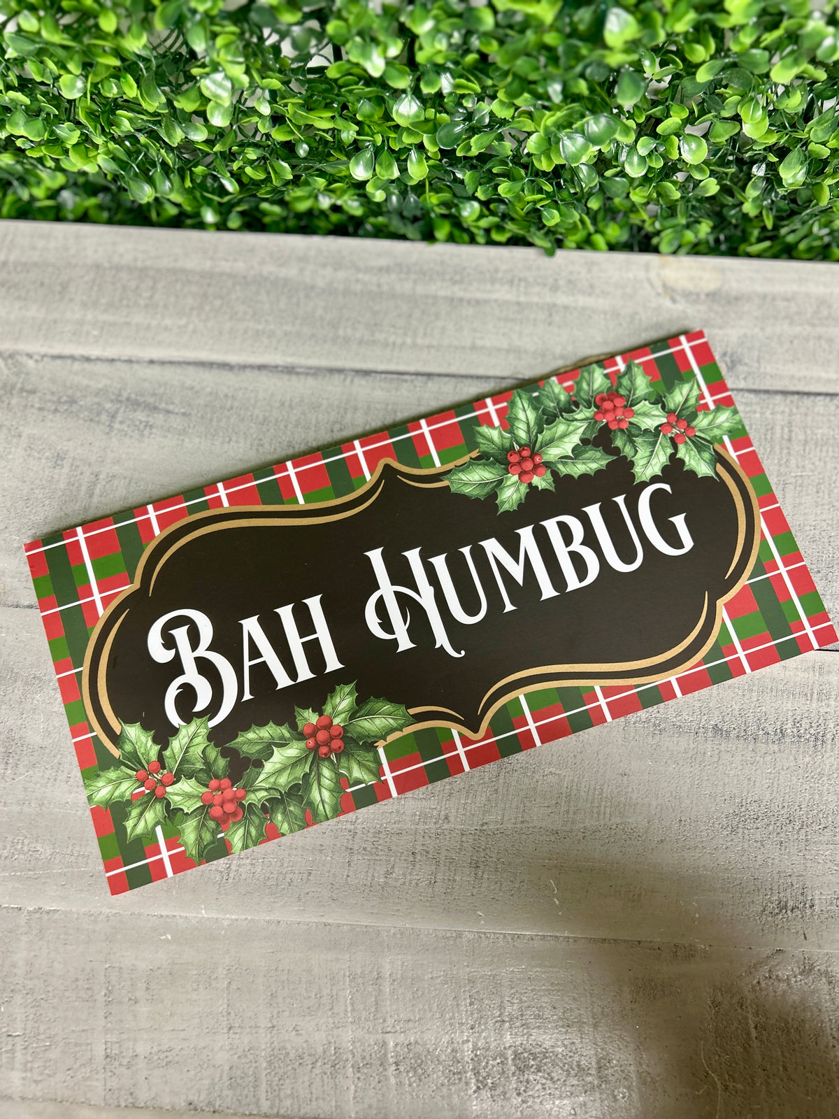 12.5 Inch Bah Humbug Plaid Wood Sign