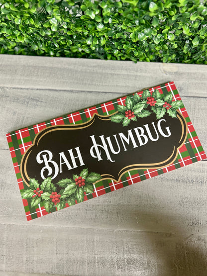 12.5 Inch Bah Humbug Plaid Wood Sign