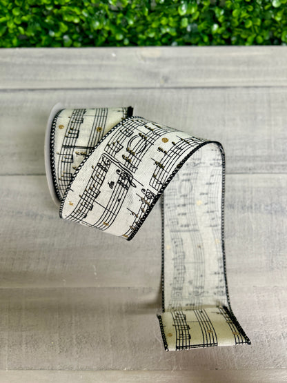 2.5 Inch By 10 Yard Ivory Linen Musical Sheet Ribbon