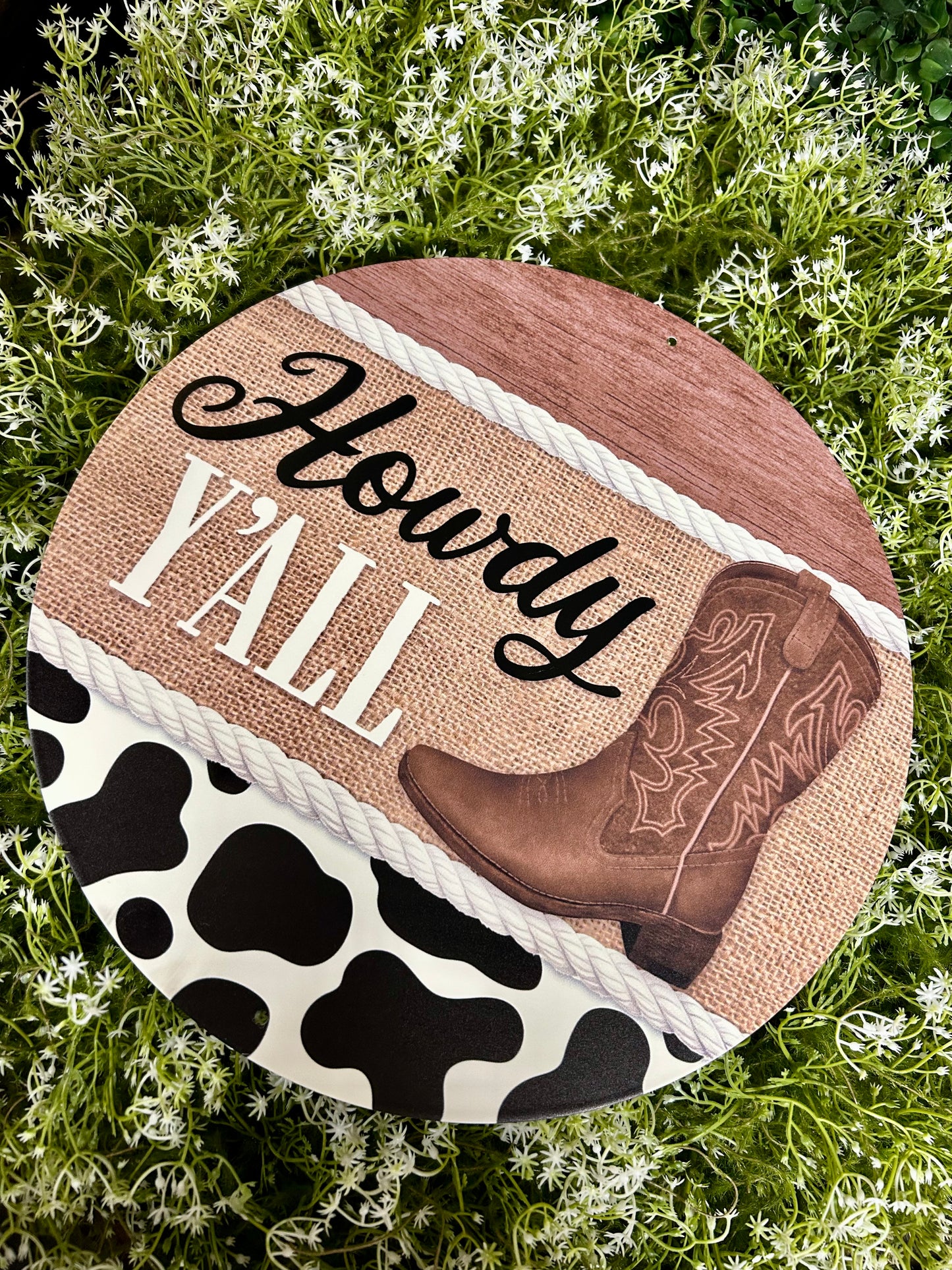 12 Inch Howdy Y'all With Cowboy Boot Sign