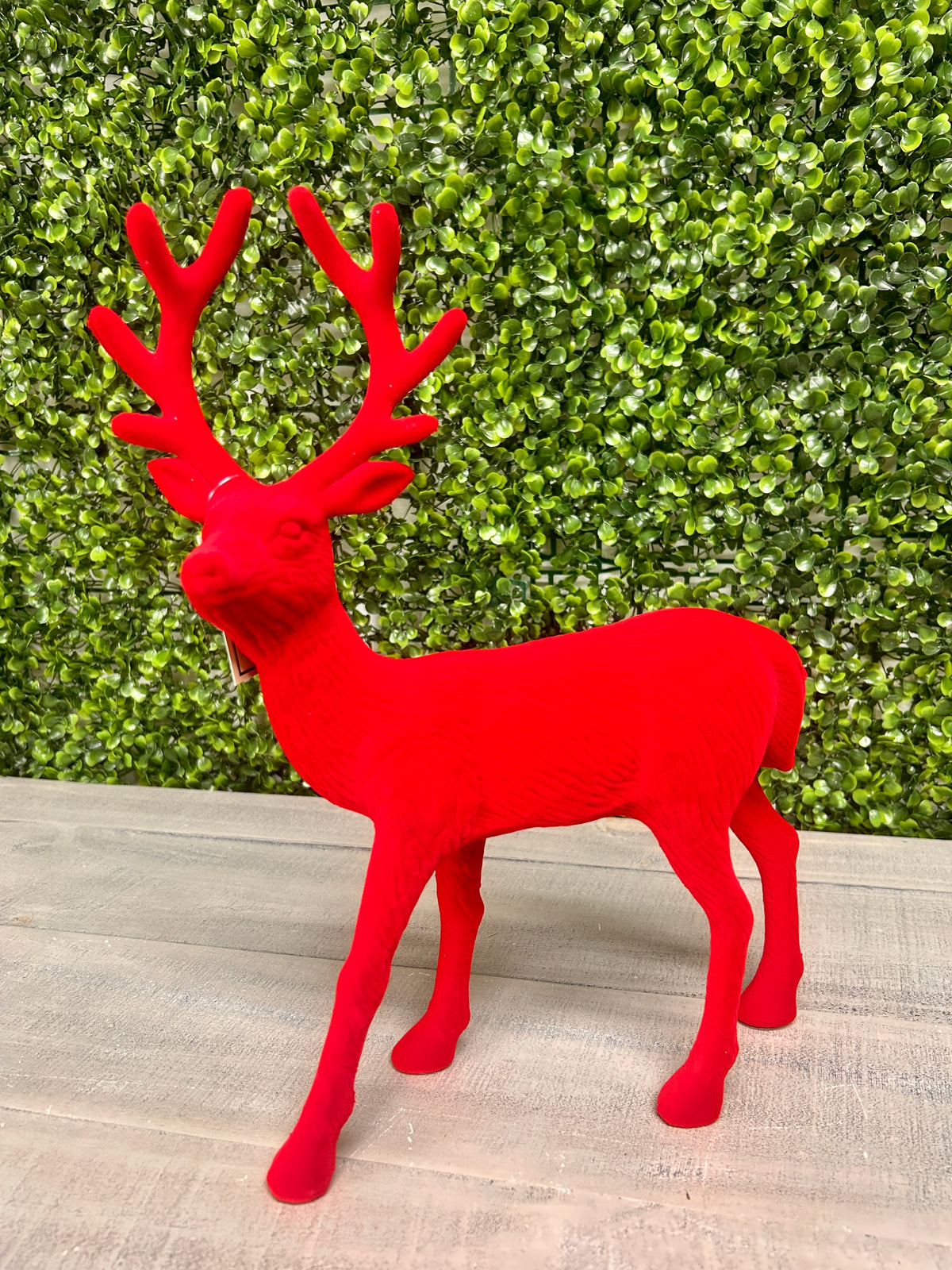 13 Inch Red Plastic Flocked Standing Deer