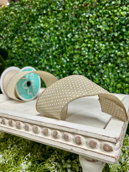 2.5 Inch By 10 Yard Natural And White Raised Swiss Dots On Royal Ribbon