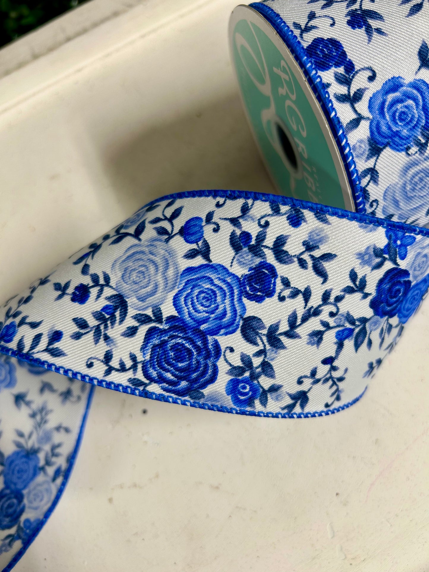 2.5 Inch By 10 Yard Blue Mini Roses Ribbon
