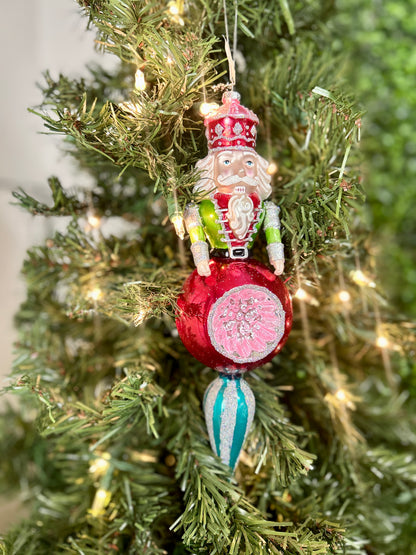 11 Inch Shiny Bright Nutcracker Sphere Glass Ornament