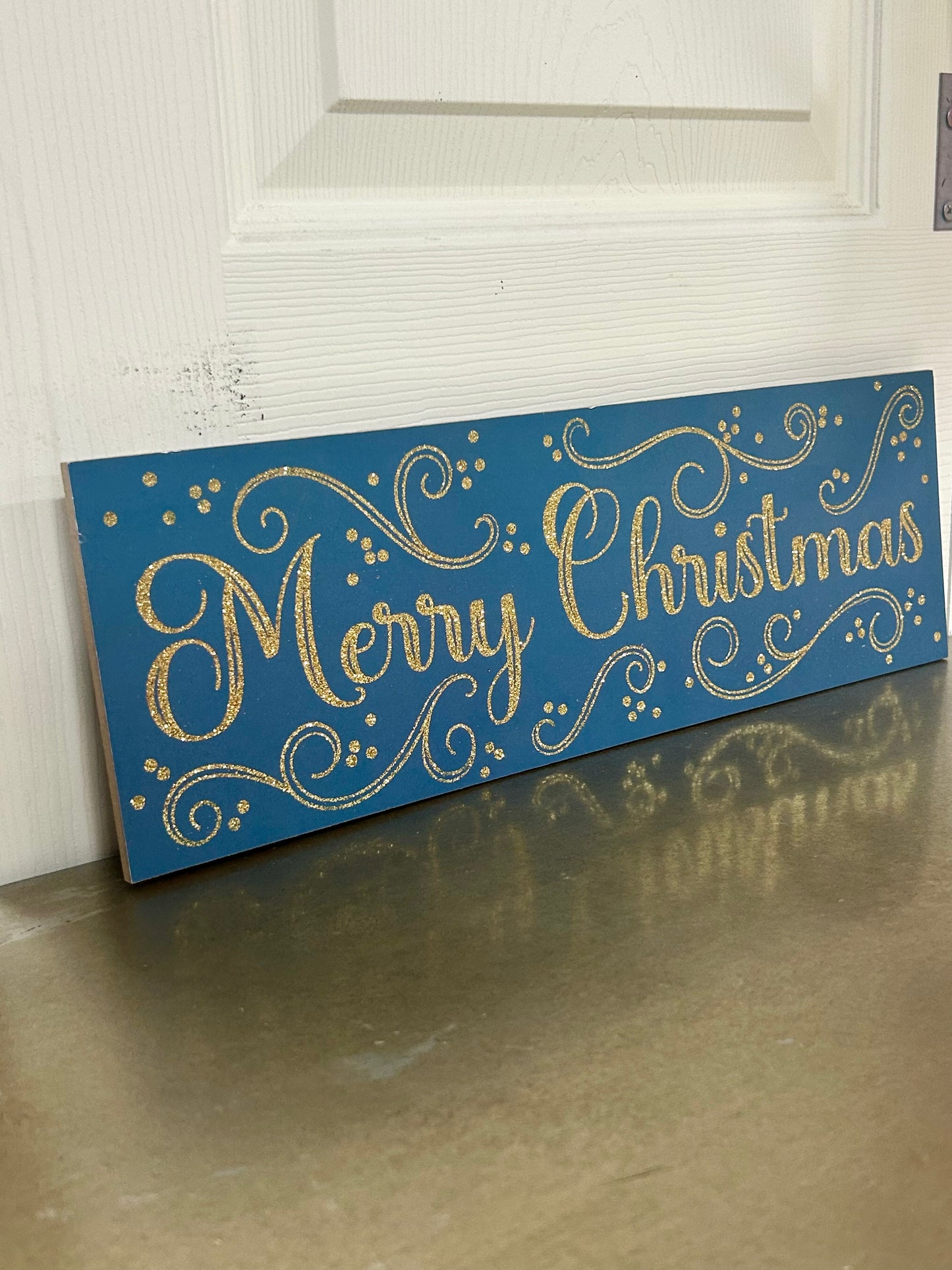 Merry Christmas Teal And Gold Swirls Sign