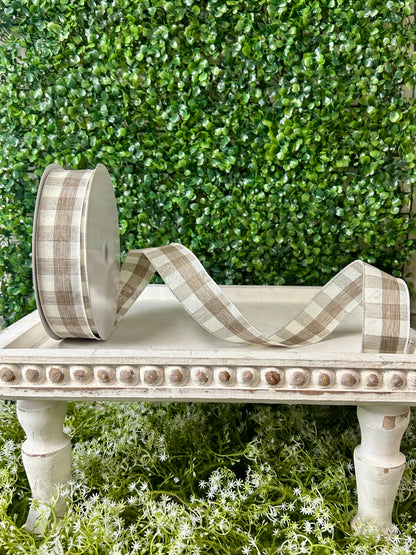 1.5 Inch By 50 Yard Cream And Brown Woven Check Ribbon