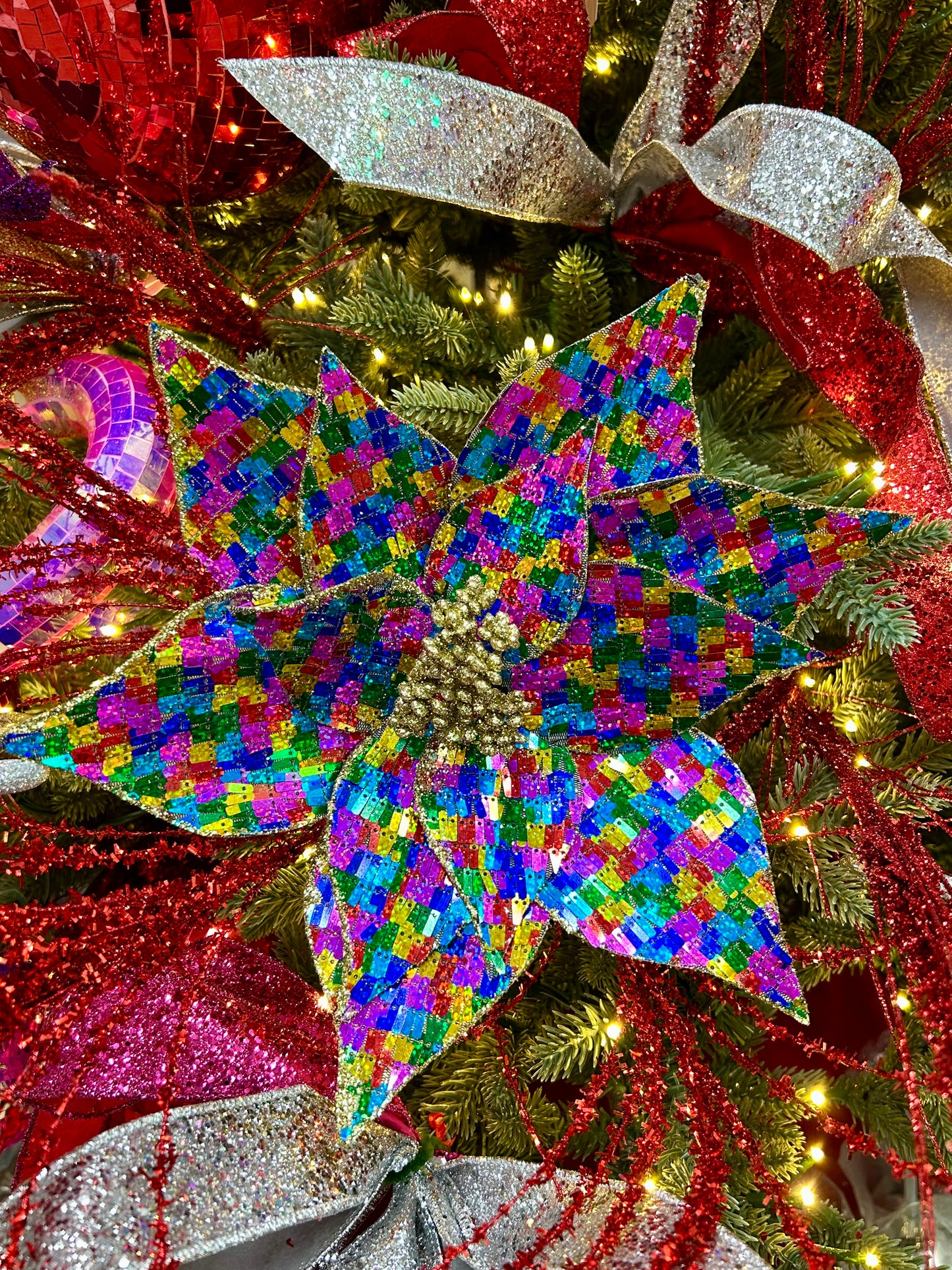 12 Inch Fiesta Sequin Fabric Poinsettia