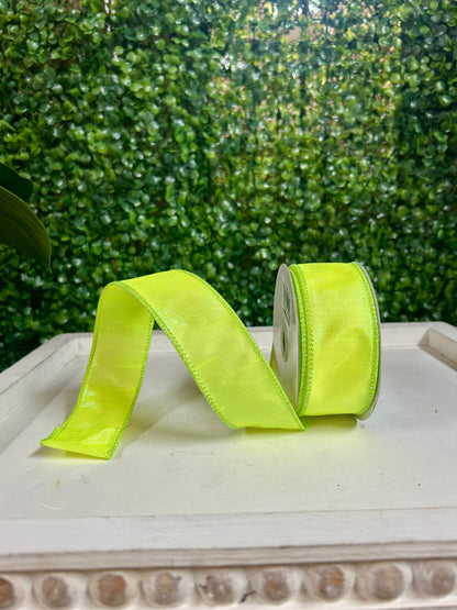 1.5 Inch By 10 Yard Iridescent Yellow Chartreuse Dupioni Ribbon