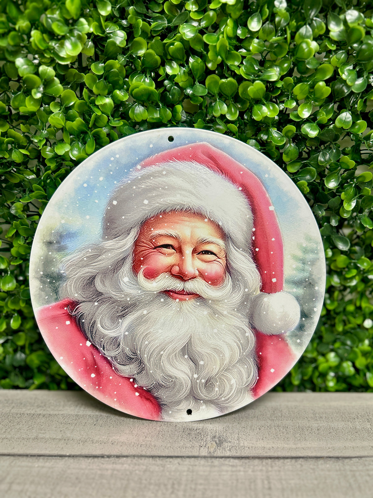 8 Inch Pink And White Santa Portrait Metal Sign