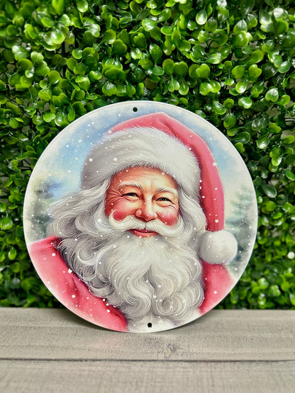 8 Inch Pink And White Santa Portrait Metal Sign