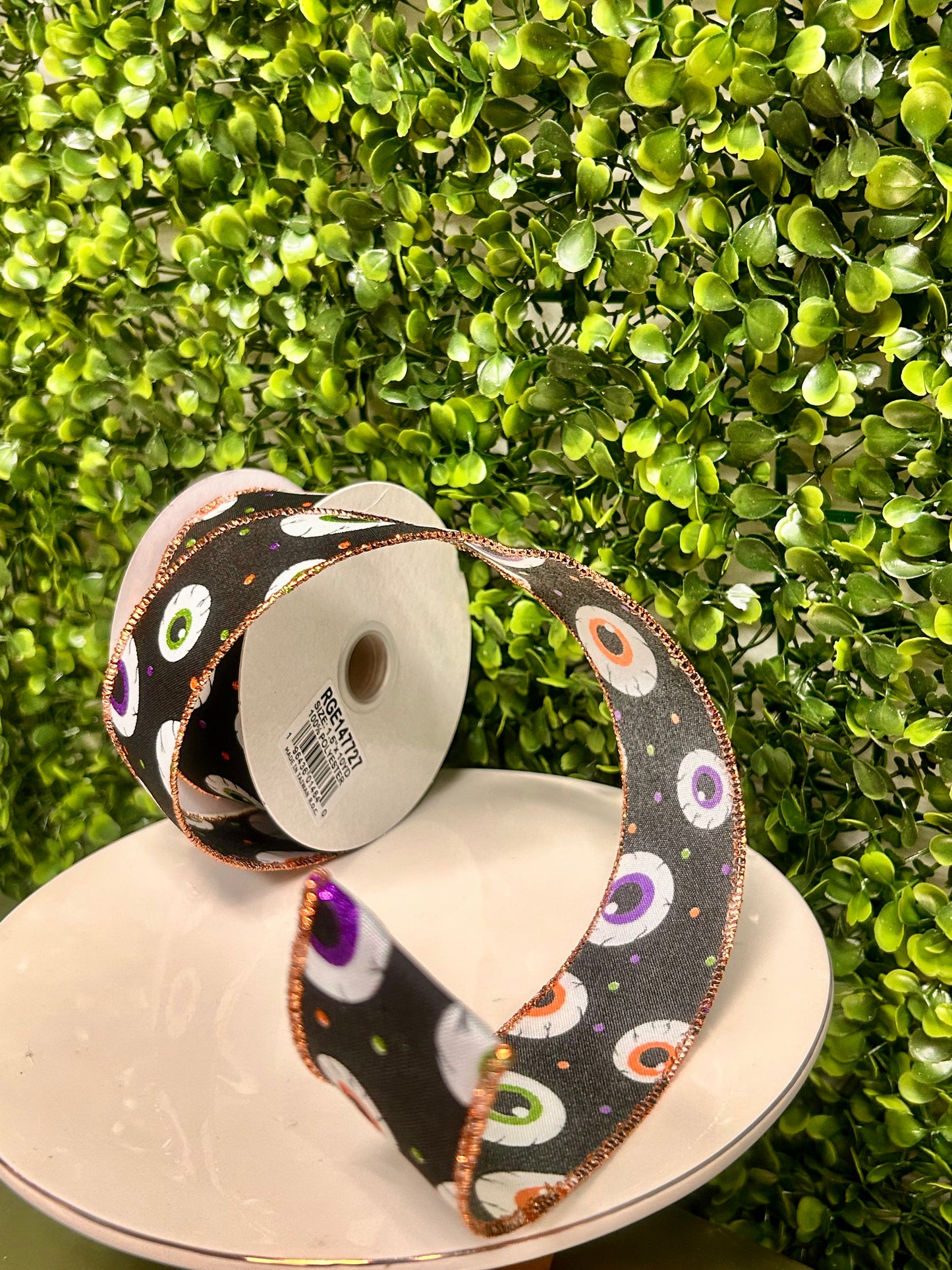 1.5 Inch By 10 Yard Eyeballs And Polka Dot Ribbon