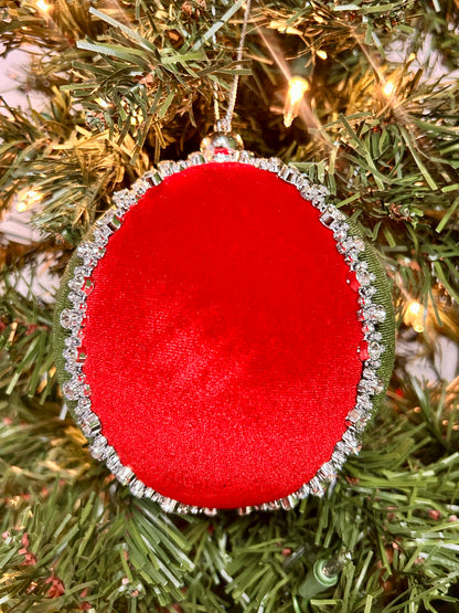 5 Inch Red And Green Diamond Velvet Ball Ornament