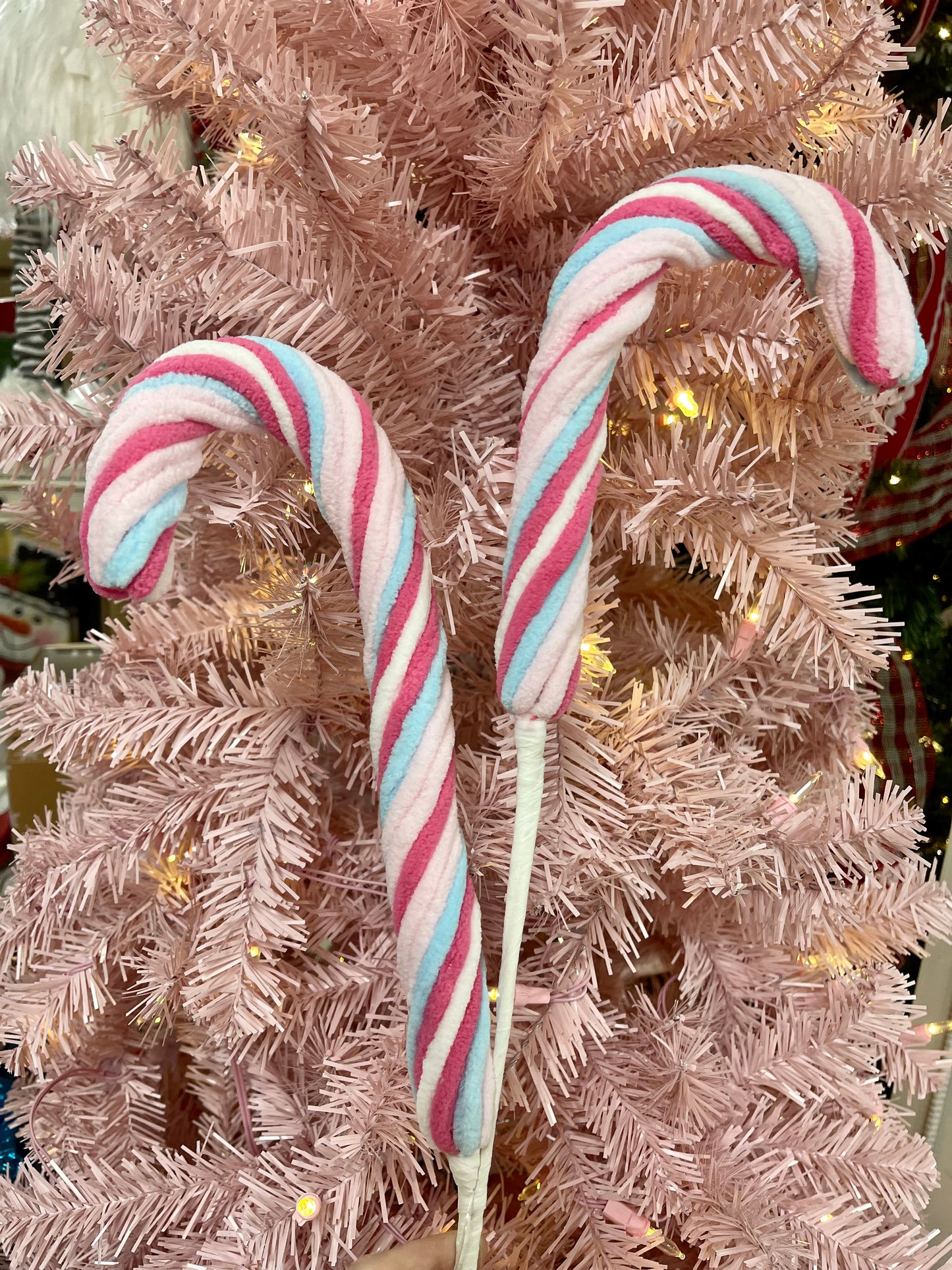 28 Inch Pink Blue And White Cutesy Chenille Candy Cane Spray