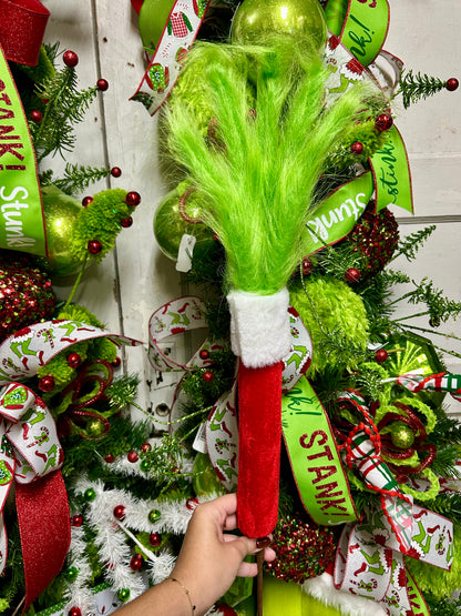 28 Inch Green White And Red Furry Fabric Velvet Arm And Hand Pick