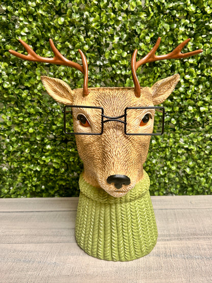 13.5 Inch Deer With Glasses Tabletop Planter Or Vase
