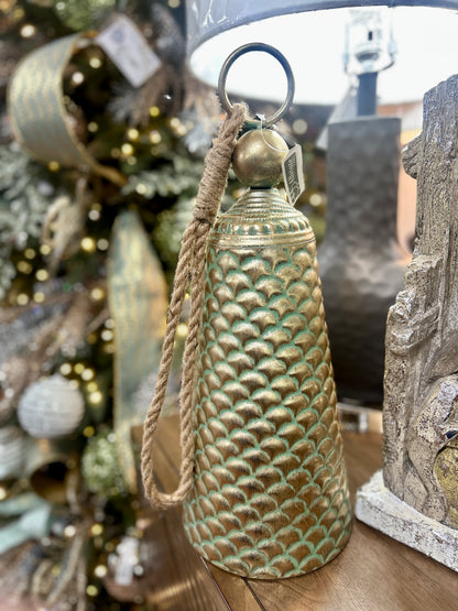 17 Inch Gold And Teal Metal Bell Ornament
