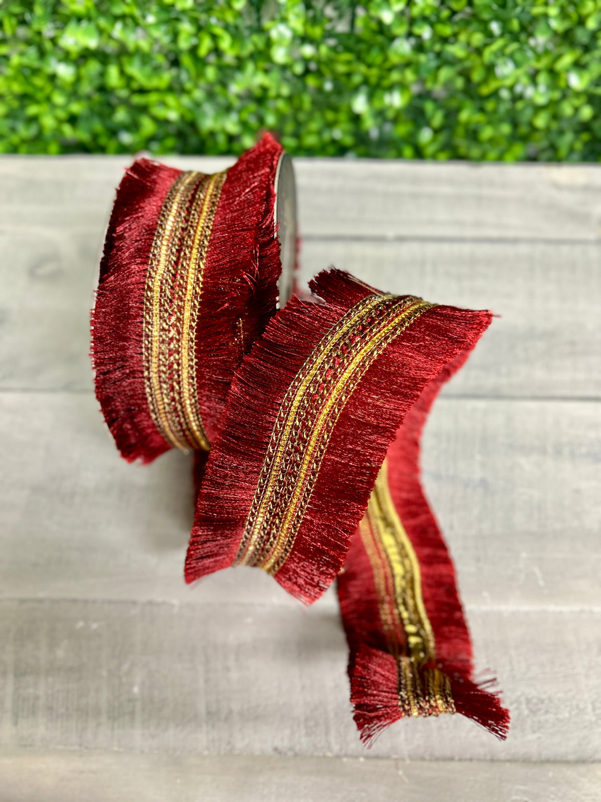 John Mark 2.5 Inch By 10 Yard Burgundy Tassel Fringe Dupioni Ribbon