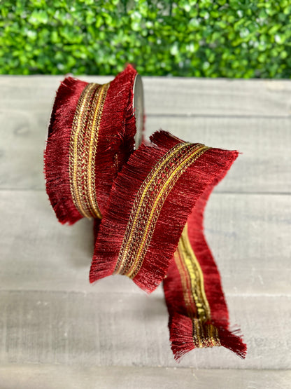 John Mark 2.5 Inch By 10 Yard Burgundy Tassel Fringe Dupioni Ribbon
