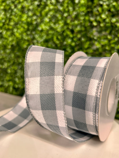 1.5 Inch By 10 Yard Grey Check Plaid Twill Ribbon