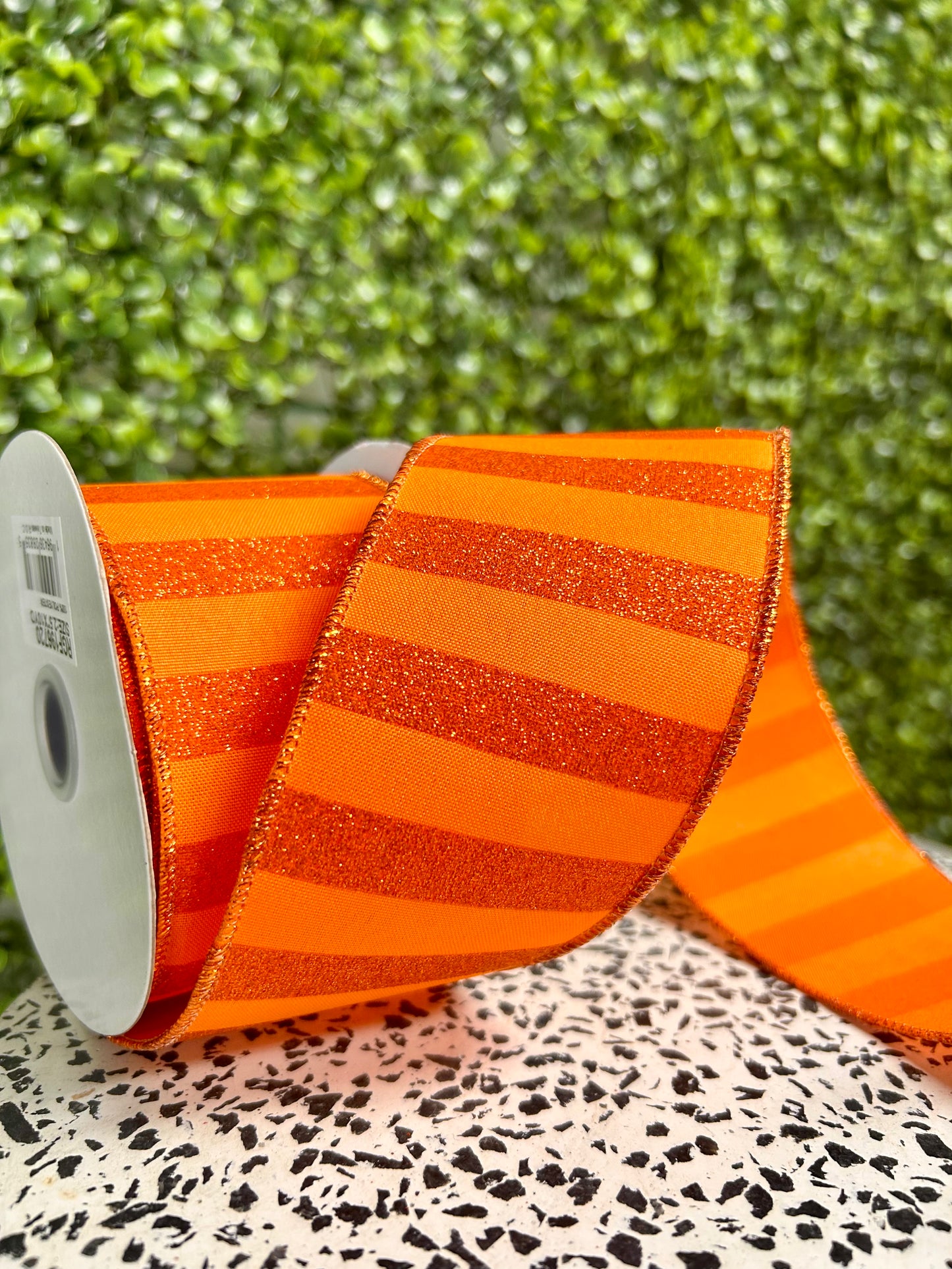 2.5 Inch By 10 Yard Orange Horizontal Glitter Stripes Ribbon
