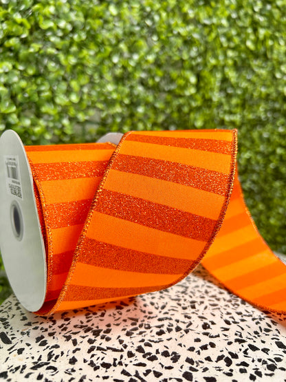 2.5 Inch By 10 Yard Orange Horizontal Glitter Stripes Ribbon