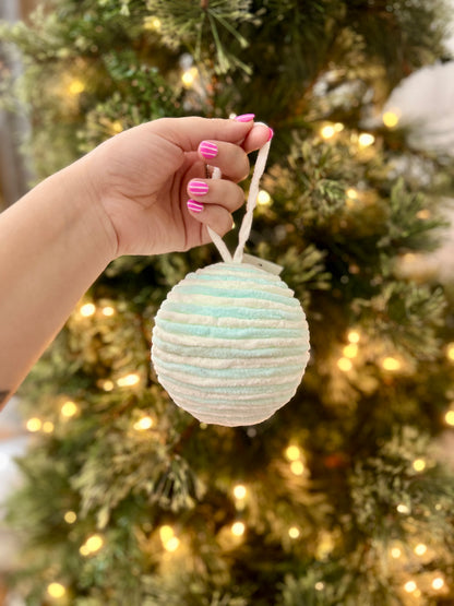 4.5 Inch Chenille Ball Ornament Blue And White