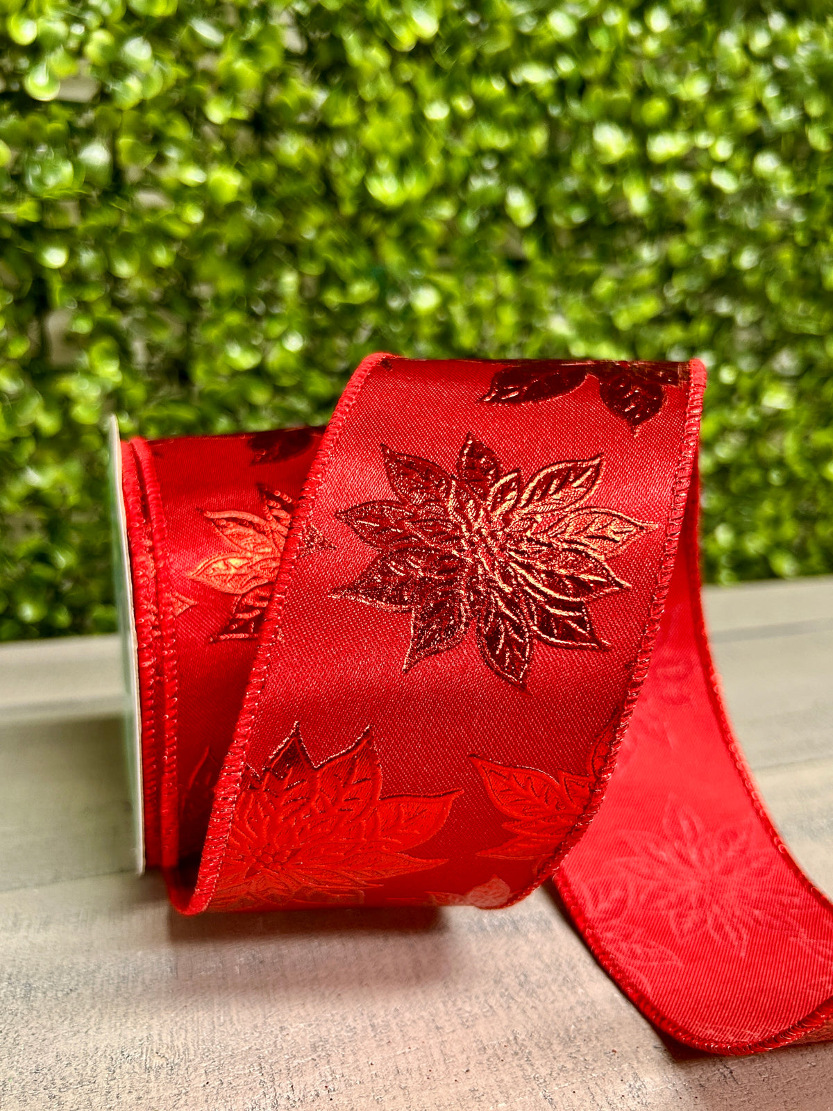 2.5 Inch By 10 Yard Red Metallic Poinsettia Ribbon