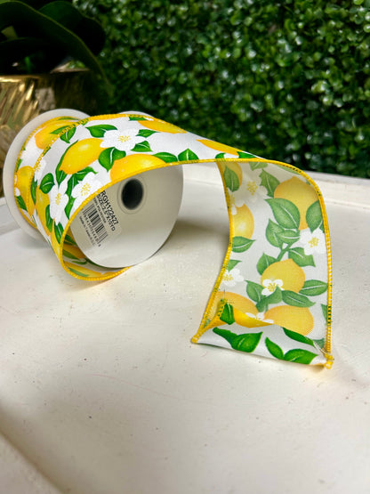 2.5 Inch By 10 Yard Lemons And Flowers Ribbon