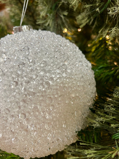 6 Inch White Beaded Ornament Ball