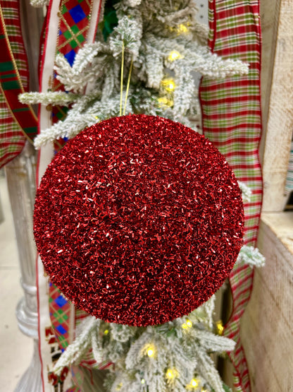 8 Inch Red Foil Glitter Ball Ornament