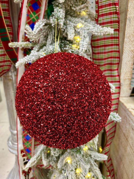 8 Inch Red Foil Glitter Ball Ornament