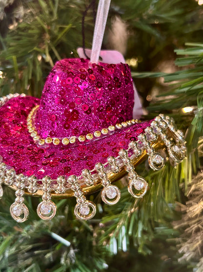 Kat And Annie Glitzy Cowgirl Hat Ornament