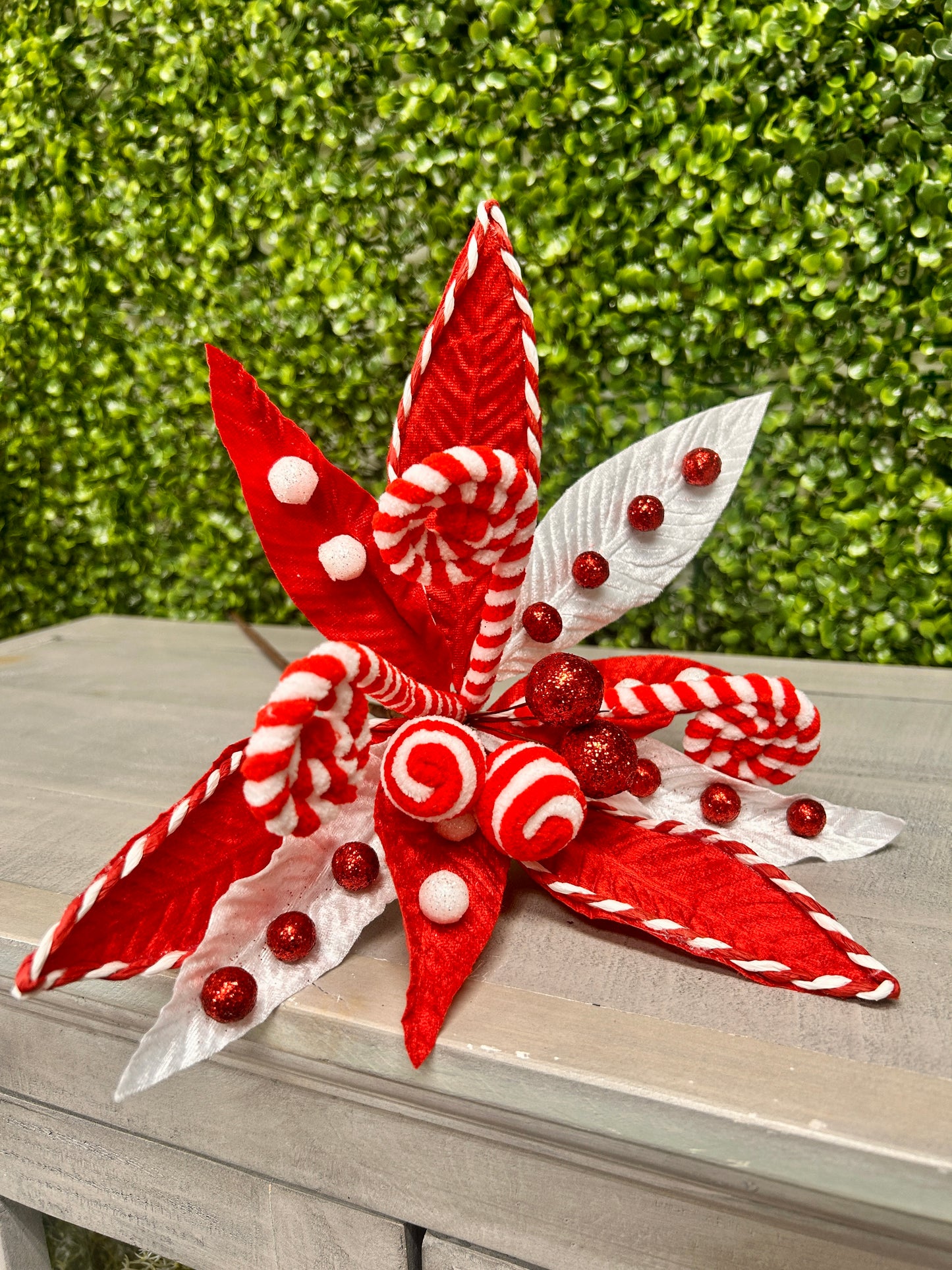 23 Inch Whimsical Peppermint Poinsettia Stem