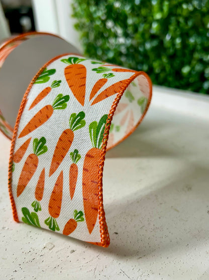 2.5 Inch By 10 Yard Ivory Linen With Carrots Ribbon