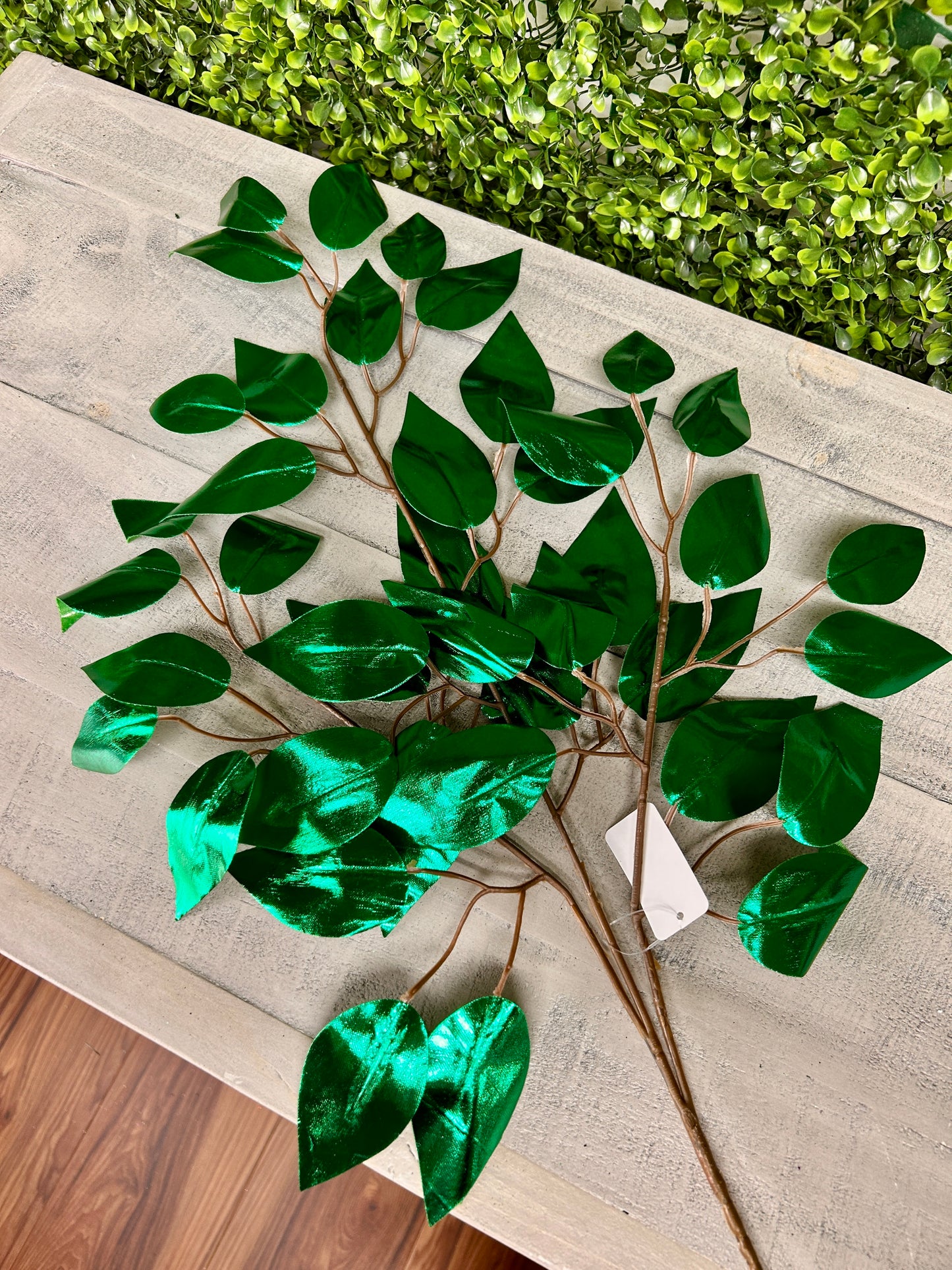 23 Inch Emerald Green Metallic Ficus Spray